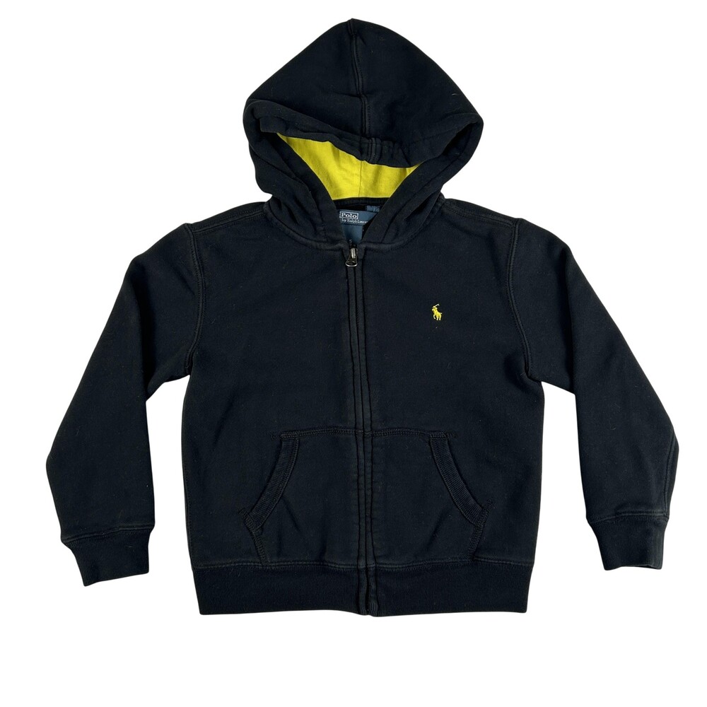 Vintage Polo By Ralph Lauren Hoodie Boys 5 Black Full Zip Fleece Pony Logo
